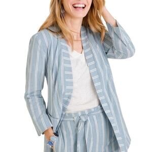 NWOT CHICO'S Cotton Blend Indigo Stripe Chambray Open Blazer Large Petite 12/14
